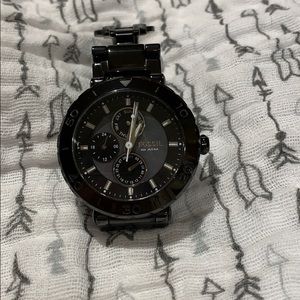 Black Fossil ceramic link watch, needs a battery